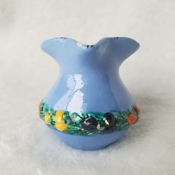 Vintage Italian Cream Pitcher and Mini Bowl Floral 3D Ornament Hand Painted - Picture 3 of 10